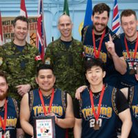 2020 Canada West Men’s Basketball champions, CFB Esquimalt Men’s Tritons following the championship game Jan. 31 at 17 Wing in Winnipeg, MB.