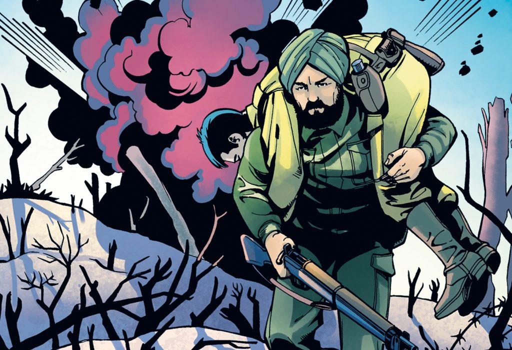 An artist’s depiction of the film Promises portrays an Allied soldier from India in action in the Second World War Battle of Monte Carlo in 1944. The Indus Media Foundation film production will portray the contributions made by South Asian soldiers during the war.