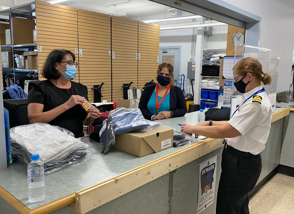 The Honourable Janet Austin visited Base Logistics last week to be fitted for her new Honorary Captain(N) uniform. Photo courtesy Lieutenant Governor’s Office