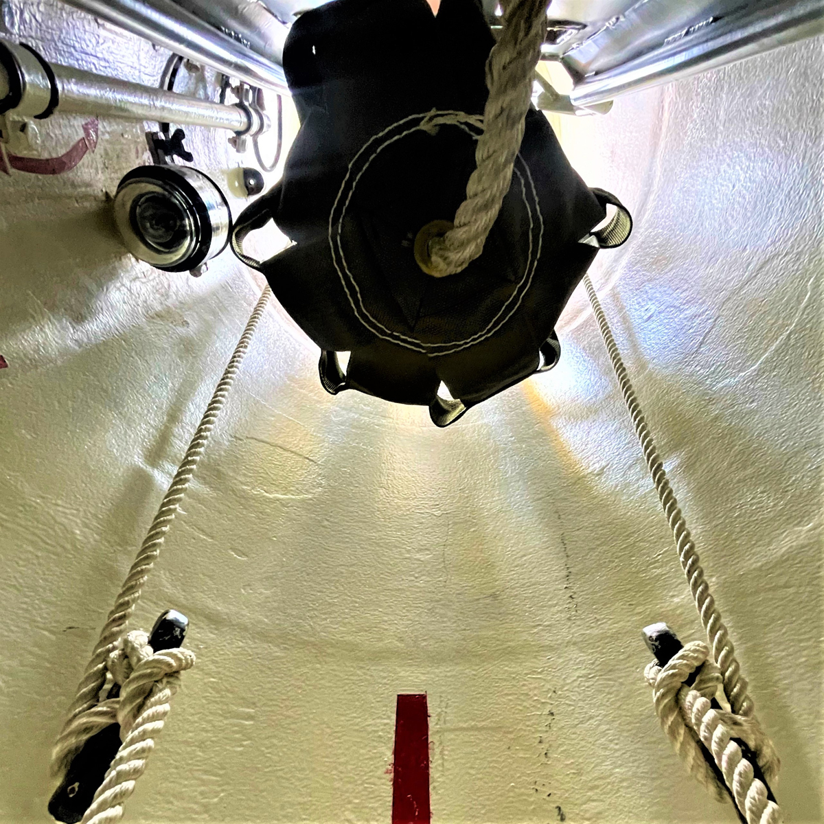 ELSS posting bag rigged in HMCS Chicoutimi’s forward escape tower. 