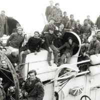 Survivors from torpedoed merchant ship aboard HMCS ARVIDA Sep 14, 1942, St. John’s Harbour // Source: Lt Gerald M. Moses / Canada. Dept. of National Defence / Library and Archives Canada / PA-136285