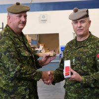 Campbell River resident Mike Bean, a Master Warrant Officer in The Canadian Scottish Regiment (Princess Mary’s) receives a second clasp to his Canadian Forces’ Decoration from Commanding Officer Lieutenant-Colonel Slade Lerch. The award of the clasp recognizes 32 years of service in the Army Reserve of the Canadian Armed Forces. Photos: Captain Cameron Park, The Canadian Scottish Regiment (Princess Mary’s)