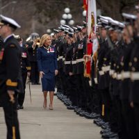 Members of Maritime Forces Pacific stand at attention as part of the installation for the Honourable Wendy Lisogar-Cocchia as Lieutenant Governor of B.C.