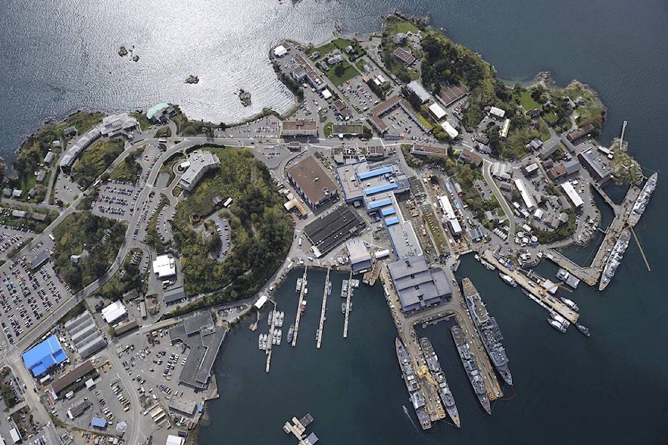 A bird's eye view of Canadian Forces Base Esquimalt in 2025.
