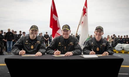 HMCS Regina Observes  Change of Command at Sea  with Sailors and Families Aboard