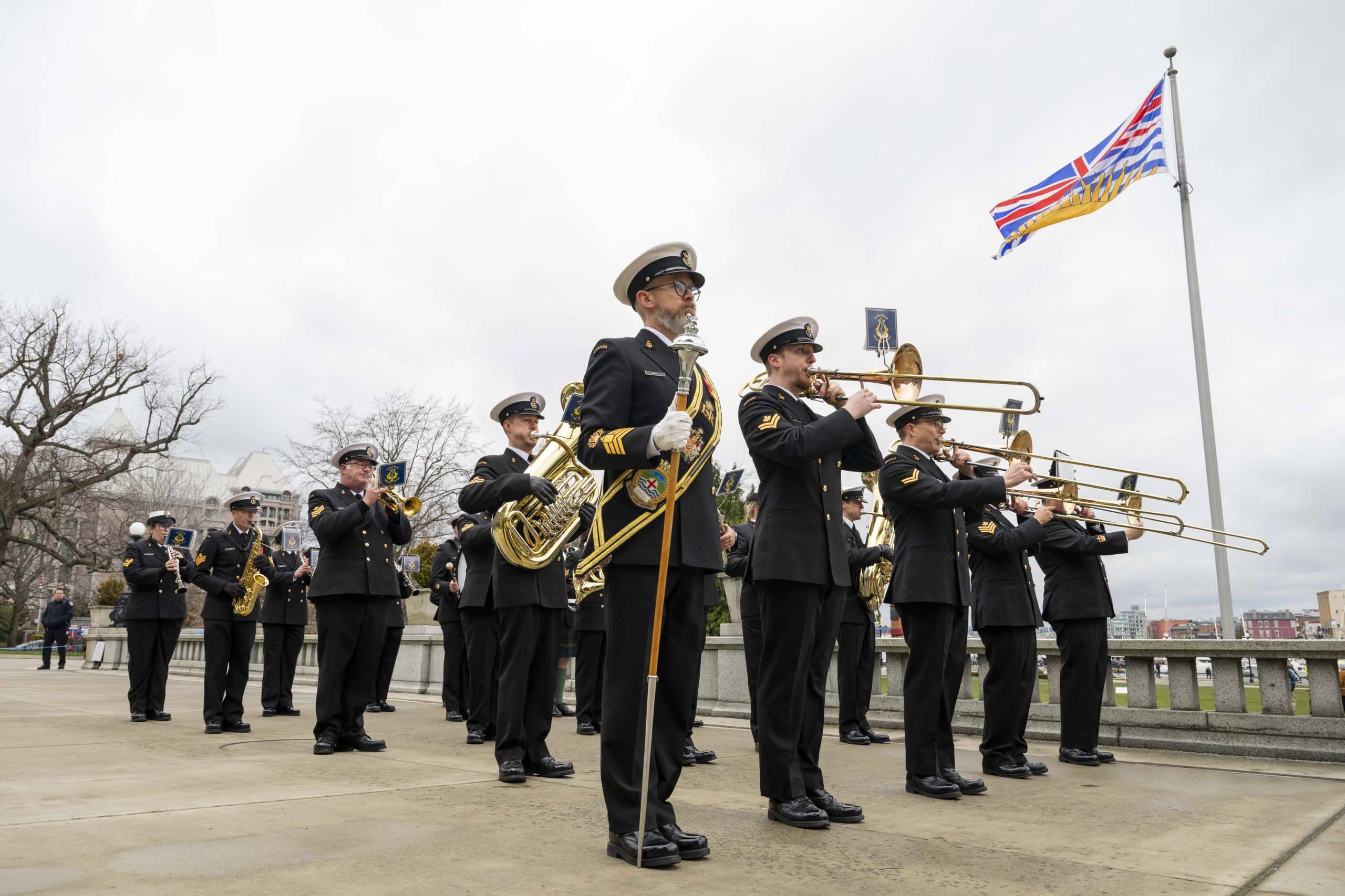 The Naden Band of the Royal Canadian Navy marching group in 2025.
