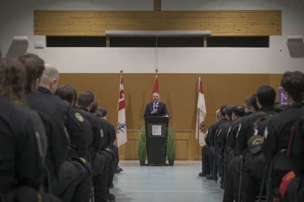 The Honourable David McGuinty, Minister of National Defence (MND) speaking during a town hall for members of the Royal Canadian Navy (RCN) at the Colwood Pacific Activity Centre on Feb 19. Photo: Sailor 1st Class (S1) Jordan Schilstra, MARPAC Imaging