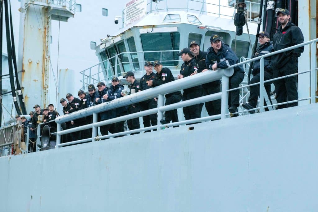 The company of His Majesty's Canadian Ship (HMCS) Vancouver returning home to Esquimalt on December 18 2023. Photo: Corporal Jay Naples, MARPAC Imaging
